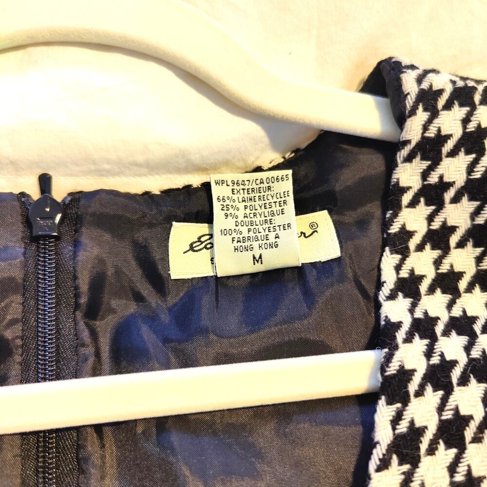 Eddie Bauer Wool Blend Houndstooth Black Cream Sleeveless Dress M Classic Chic - Picture 7 of 7